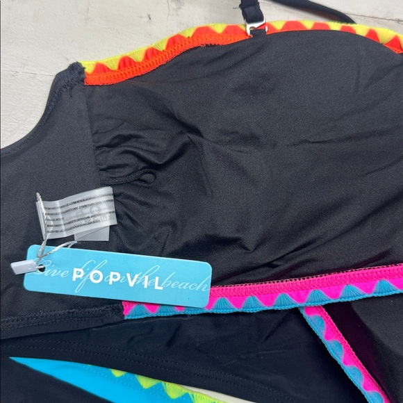 popvil Neon Color Block Bandeau Strapless Bikini Sets Two Piece Bathing Suits - Picture 8 of 9